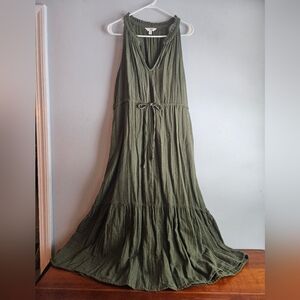 Olive Green Sleeveless Maxi 100% Cotton Dress